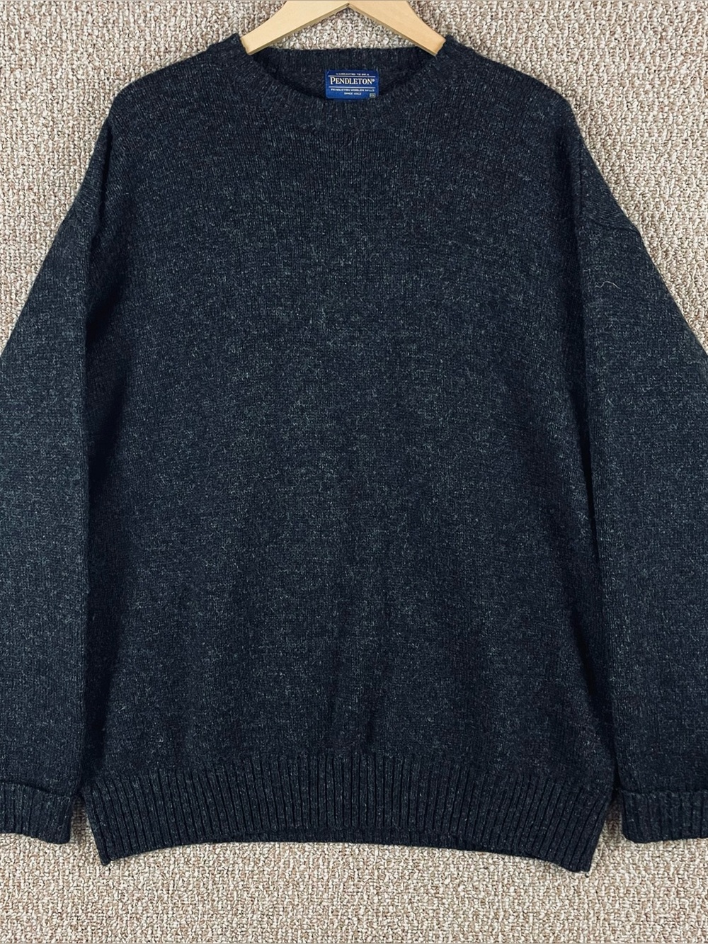 Pendleton Sweater Mens XXL 100% Shetland Wool Crew Charcoal Heather Black T425